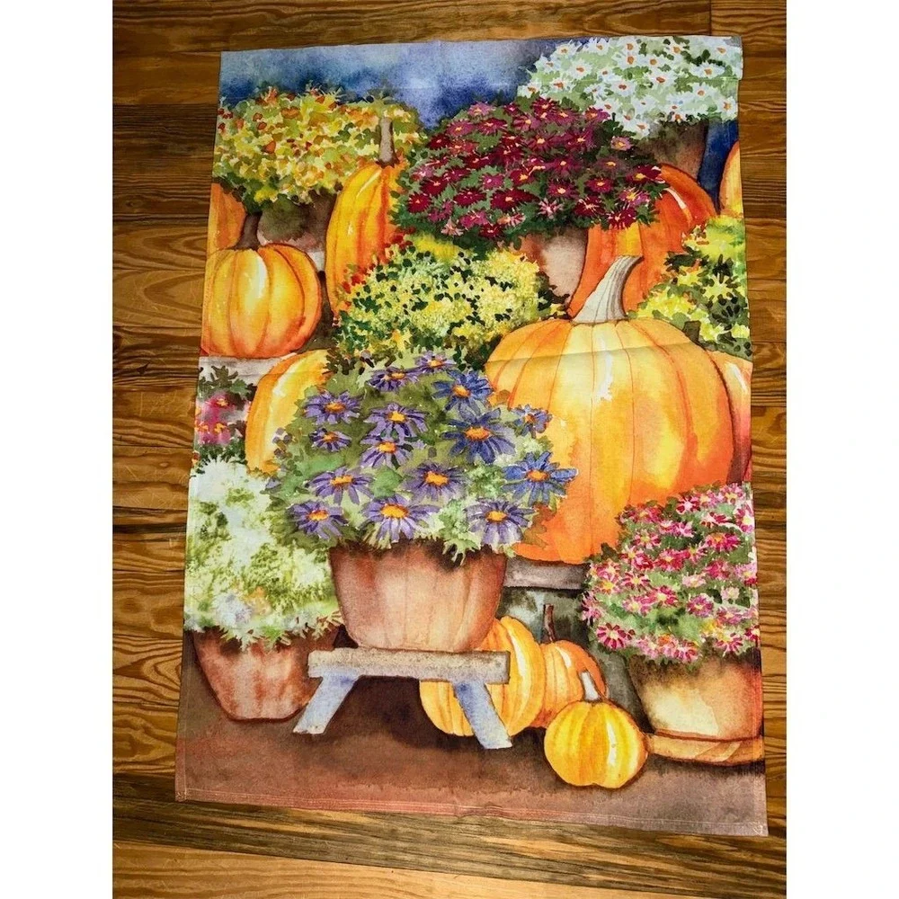 Toland Home Garden Autumn Harvest‎ Thanksgiving Flag Pumpkins & Mums